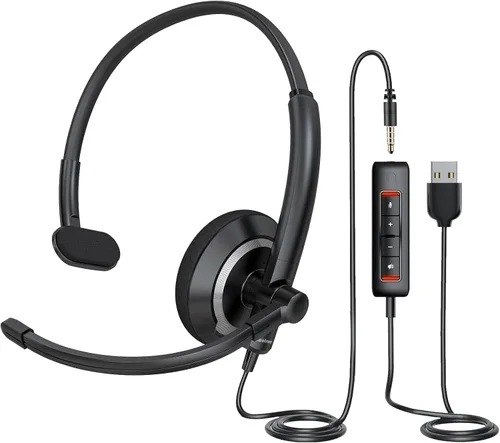 Vista 7 de awatrue - Auriculares con cable con micrófono para PC y portátil - Auriculares de 3,5 mm con cancelación de ruido y micrófono para Boom Skype