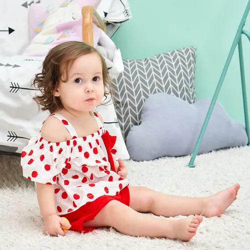 Vista 2 de Hipea Ropa de verano para bebés y niñas pequeñas, camisola con volantes, lunares y pantalones cortos casuales, ropa para recién nacida
