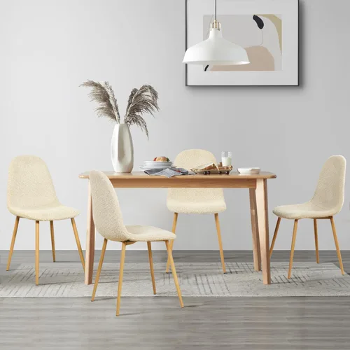 Vista 9 de FurnitureR Juego de 4 sillas de comedor, asiento de comedor tapizado de tela de felpilla con patas de metal resistentes, sillas laterales de Beige