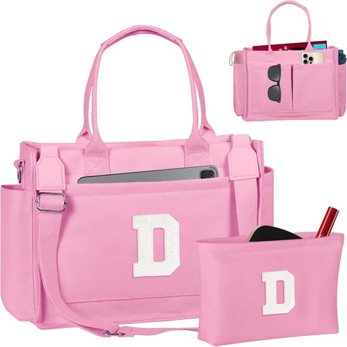 Vista 47 de Easter Basket Stuffers, Initial Tote Bag with Makeup Bag, Birthday Gifts for Women, Teen Girl Gifts Trendy Stuff