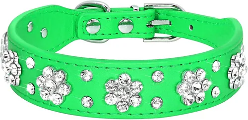 Vista 8 de Serijoars Collar para perro y gato con diamantes de imitación - Collar brillante de cuero PU ajustable, tallas XS, S, M (XS, negro)
