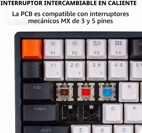 Vista 3 de Keychron K2 Teclado mecánico inalámbrico Bluetooth/USB con cable, diseño 75% intercambiable en caliente, 84 teclas, retroiluminación LED RGB, marco