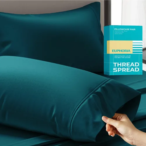 Vista 22 de THREAD SPREAD Fundas de almohada 100 % de algodón egipcio, fundas de almohada de 800 hilos, tamaño Queen / estándar, paquete de 2 unidades, suaves