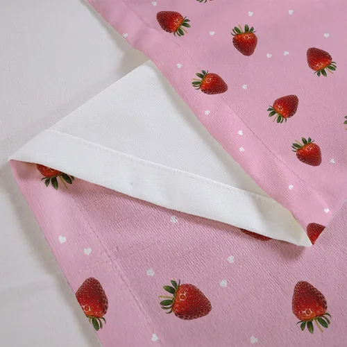 Vista 3 de Cortinas Kawaii con cenefa de fresa para sala de estar, dormitorio, niñas, lindo corazón, fresas, cortinas de cocina, cenefas color rosa, decoración