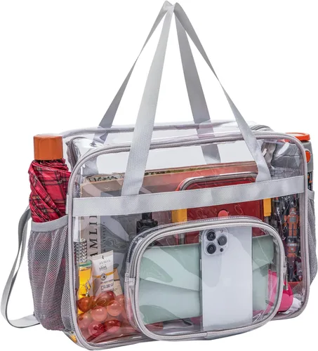 Vista 3 de Bolsas Transparentes Aprobadas para Estadios, Bolsa Tote Transparente + Correa para el Hombro, Bolsa Transparente Grande
