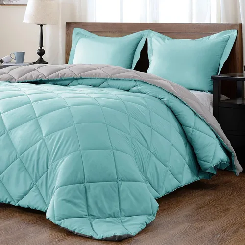 Vista 20 de Juego de edredón reversible alternativo de 5 piezas (rojo/rosa, Queen (88 x 88 pulgadas), 1 edredón con 4 fundas de almohada, algodón suave, 1000