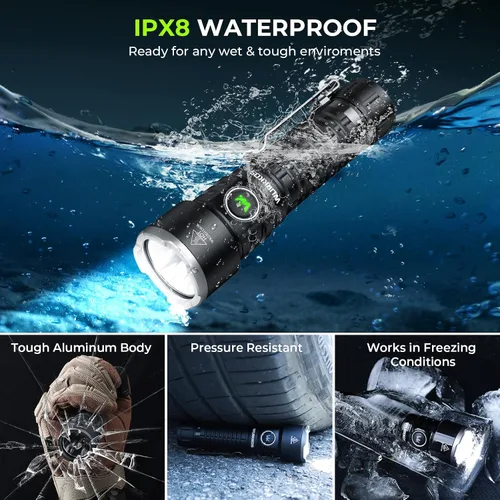 Vista 4 de Wurkkos TS28 Linterna LED recargable, 3200 lúmenes, linterna súper brillante con múltiples modos, linternas impermeables IPX8 para acampar