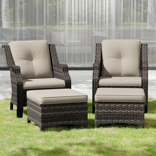 Vista 67 de Sofá de mimbre para patio al aire libre, sofá de 3 plazas, sofá de ratán con asiento profundo y cojines de olefina, respaldo alto, todo tipo de Beige