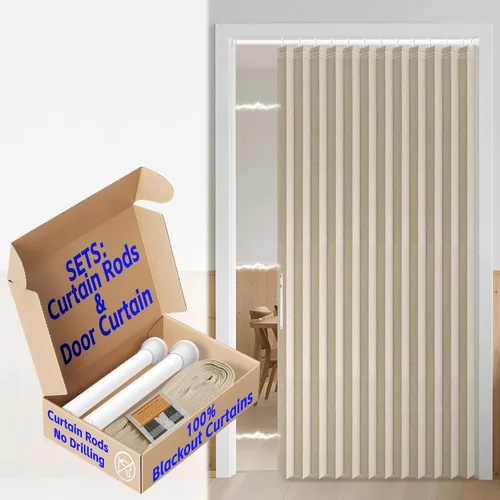 Vista 61 de AJAZZ Cortina de puerta magnética 100% opaca de acordeón para armario, cortina invisible para puerta interior de dormitorio, sala de estar, pasillo