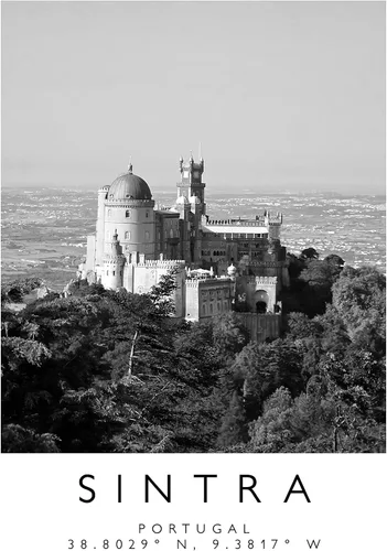 Vista 4 de Impresión Sintra, póster de Sintra, arte de pared de viaje, impresión de viaje, impresión de Portugal, decoración de viajes, arte en blanco y negro