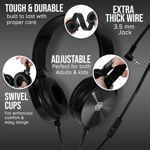 Vista 3 de Sonitum Juego de auriculares y micrófono de alta calidad para el aula, auriculares estéreo con micrófono y almohadillas giratorias suaves