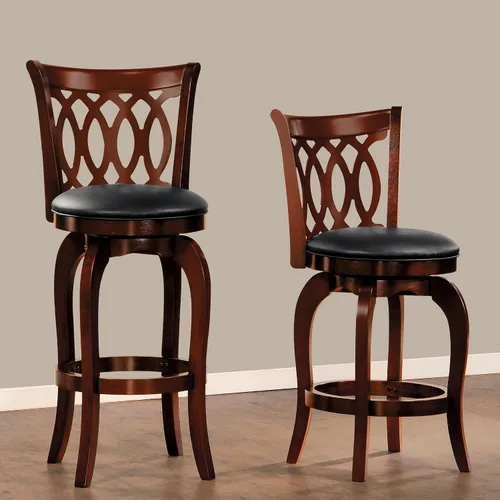 Vista 2 de Homelegance Taburetes giratorios tapizados de altura de barra con respaldos, Taburetes de bar de cuero sintético, 30 pulgadas de altura del asiento