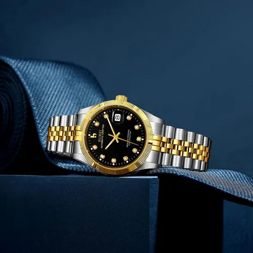 Vista 3 de BUREI Reloj automático para hombre, con fecha, pulsera de acero inoxidable, pulsera ajustable para hombre