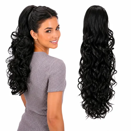 Vista 10 de CAISHA Extensiones de cola de caballo de 18 pulgadas, voluminosas, onduladas, marrón ceniza, mezcla de rubio claro PH35