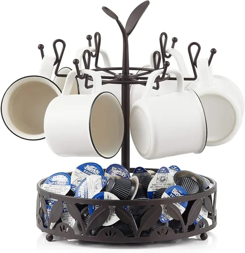 Vista 8 de Soporte para tazas, árbol de taza de encimera, tazas de café y tazas de té, estante de almacenamiento para tazas de café y tazas de té con área