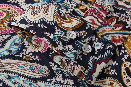 Vista 6 de SSLR Camisa de manga larga con estampado de cachemira de algodón para hombre