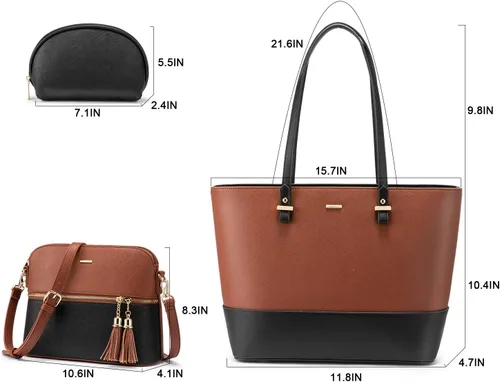Vista 4 de LOVEVOOK Bolsos de mano para mujeres, bolsos de hombro, bolso tote, bolso satchel, bolso hobo, conjunto de bolso de 3 piezas