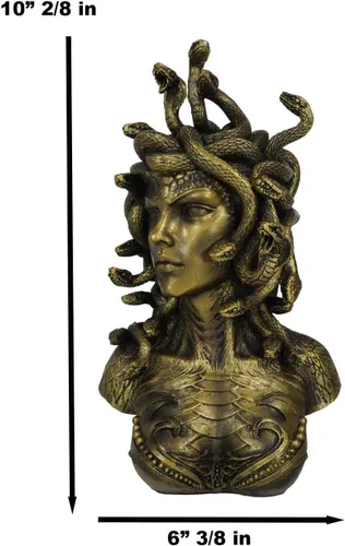 Vista 2 de Ebros Gift Mitología griega Hermanas Gorgona Diosa Medusa con Serpientes Salvajes Pelo y Escamas Blindadas Estatua de busto de piel de 10 pulgadas