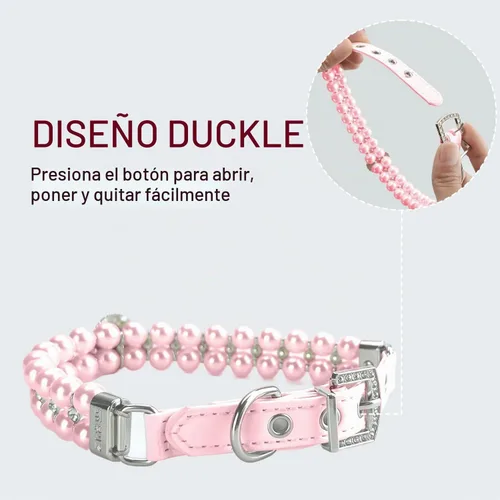 Vista 5 de Collares de perlas grandes para perros pequeños y gatos con decoración de diamantes de imitación de cristal, collar ajustable de piel sintética