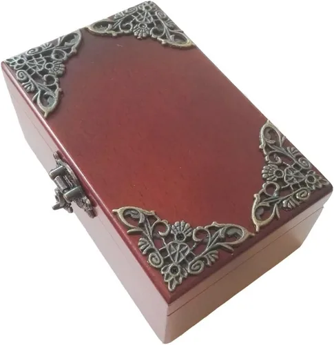 Vista 2 de FnLy Caja musical de madera con cuerda de encaje antiguo de 18 notas con movimiento chapado en oro, música de Elfen Lied Dorado