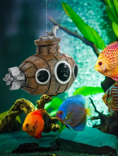 Vista 5 de Decoración Flotante para Tanque de Peces, Pequeño y Lindo Acuario Retro de Submarino con Dos Bolas Flotantes, Accesorio de Tanque de Peces