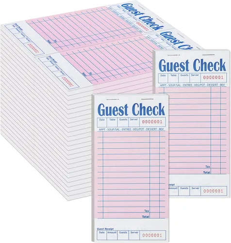 Vista 18 de Libros de cheques de invitados para servidores, bloc de notas de servidor, paquete de 12, papel de color natural, bloc de notas para camarera