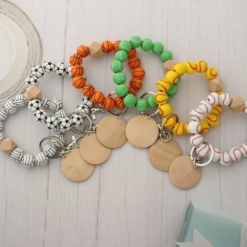 Vista 3 de tenghong2021 Llavero de madera con dije de béisbol y sóftbol, pulsera para atletas deportivos, regalo de regreso a casa, mujeres y niñas, béisbol