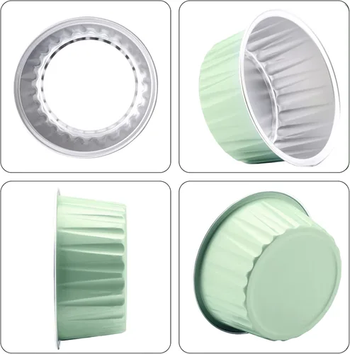 Vista 4 de EUSOAR Vasos para cupcakes con tapas, paquete de 50 forros para magdalenas de 5 onzas de colores surtidos, moldes desechables de papel de aluminio 5