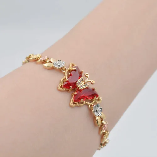 Vista 4 de Giffor Pulsera para mujer, pulsera de 7.1in, joyería laminada, 14 quilates, Circonita cúbica