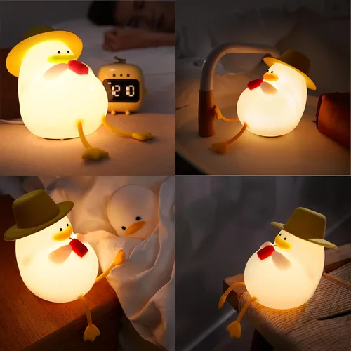 Vista 5 de Happy Duck Luz de noche con sombrero Regalo de cumpleaños Lámpara de silicona linda Dormitorio Luz de sueño LED Niños Linda luz nocturna Luz