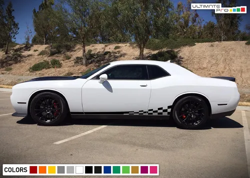 Vista 2 de Adhesivo adhesivo de vinilo lateral ondulado acabado raya kit compatible con Dodge Challenger 2008-presente (negro)