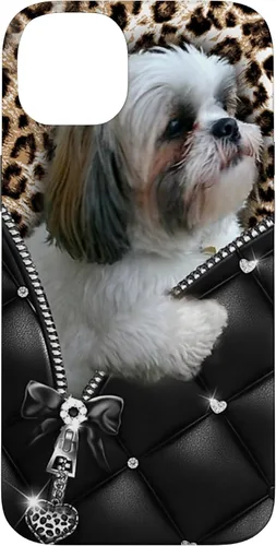 Vista 15 de Funda Shih Tzu con cremallera para iPhone 16 I Love Shih Tzu Dogs Leopard Hippie Leather