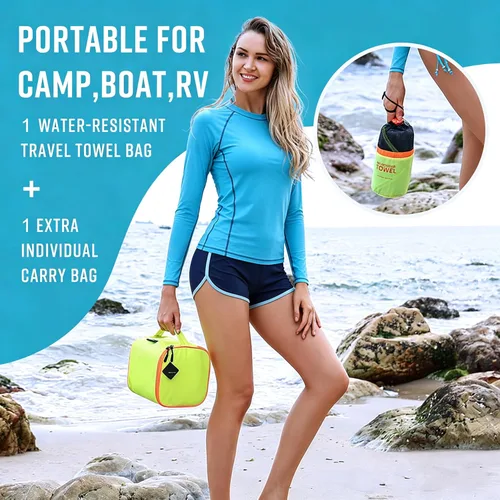 Vista 5 de 4Monster Paquete de 4 toallas de camping de microfibra de secado rápido, toalla de viaje súper absorbente con bolsa impermeable, toalla ligera