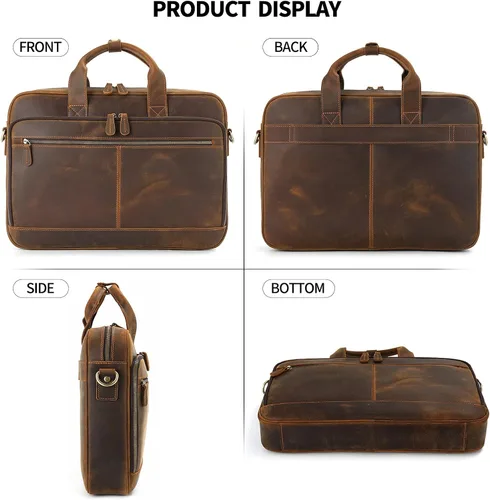 Vista 4 de Jack&Chris Full Grain Leather Briefcase for Men, Business Messenger Bag Laptop Bag Attache Case, Fits 15.6 Inch Laptop Marrón