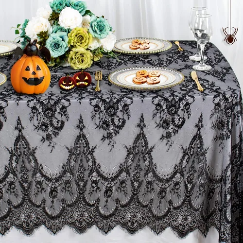 Vista 7 de Mantel de encaje negro de 60 x 120 pulgadas, paquete de 2 decoraciones 005-negro