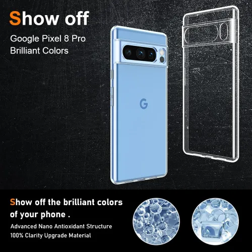 Vista 5 de Funda para Google Pixel 8 Pro, ultra delgada y delgada, flexible y transparente de TPU para Google Pixel 8 Pro, funda protectora de silicona suave