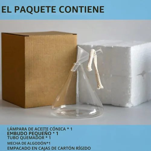Vista 2 de Lámpara de aceite de cono pequeño líquido recargable - Vela de aceite de vidrio borosilicato resistente (cono)