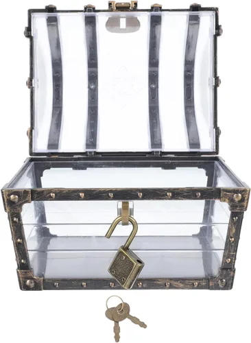 Vista 4 de Zerodeko Caja del tesoro pirata con cerradura transparente pirata joyería pecho piedras preciosas caja de almacenamiento de diamantes de imitación