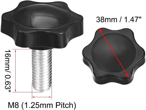 Vista 2 de uxcell 4pcs 1.496 in Dia Plum Hex Shaped Grips Star Knob M8 x 0.630 in rosca macho
