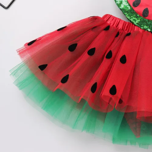 Vista 6 de IBTOM CASTLE Conjunto de traje de bebé para niñas, diseño de ciervo de dibujos animados + diadema con volantes, Sandía