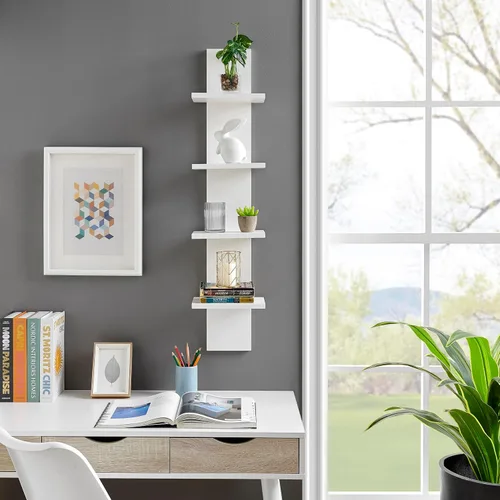 Vista 2 de Danya B. Arica Utility Column - Estantes de pared de 4 niveles (blanco)