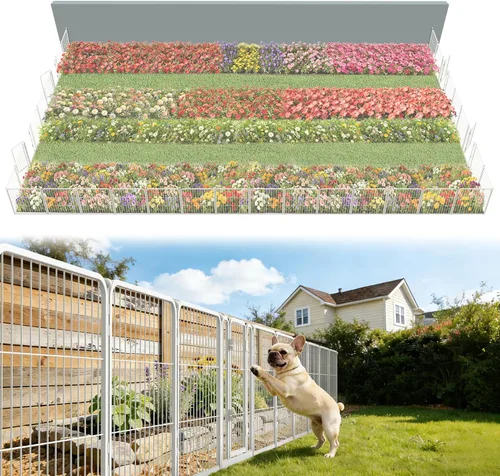 Vista 67 de FXW Valla de jardín al aire libre para el patio, 17 pulgadas de alto x 29.3 pies de largo, barrera de metal resistente para animales, para perros