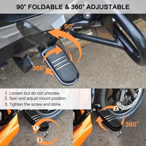 Vista 2 de Estriberas de carretera en ángulo de 1.25 pulgadas de largo para motocicleta, reposapiés ajustables con abrazaderas kit de soportes compatible