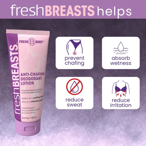 Vista 3 de Fresh Body FB Fresh Breasts - Loción desodorante antirozaduras en polvo, 3.4 onzas, desodorante de cuerpo entero para mujeres, muslos interiores