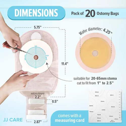 Vista 3 de Bolsas de colostomía 20 piezas, bolsas de ostomía de una pieza, suministro de ostomía sin desorden