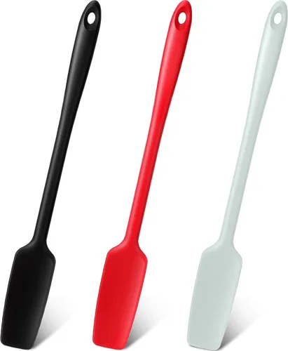 Vista 6 de Patelai 3 piezas de espátula de silicona para tarro de mango largo, espátula de goma resistente al calor, raspador de silicona antiadherente, cocina