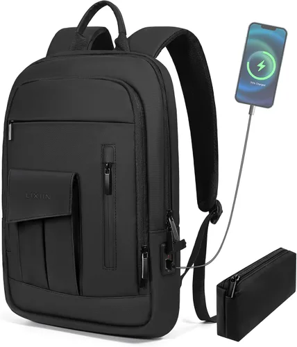Vista 13 de Mochila de negocios para hombres antirrobo resistente al agua mochila de desplazamiento para portátil de 15.6 pulgadas para el trabajo diario, Negro