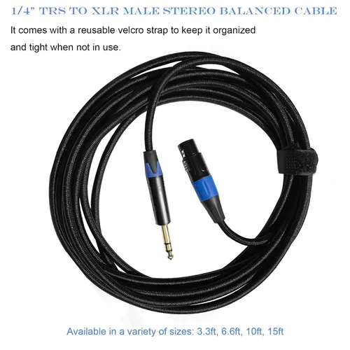 Vista 7 de Cable de micrófono equilibrado TRS hembra XLR a 1/4 de pulgada (0.250 in), trenzado de nailon de 3 pines XLR hembra a cuarto de pulgada TRS macho