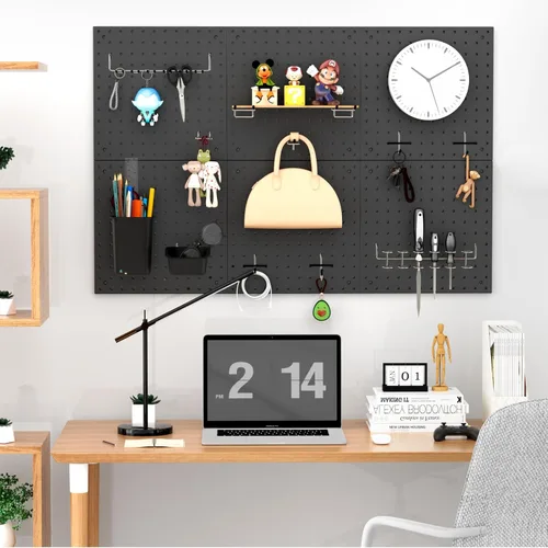 Vista 6 de Kit de Tablero de Clavijas Daanxw, Incluye Tablero y Accesorios, con Ganchos y Contenedores, Organizador de Pared para Oficina, Exhibición de Negro