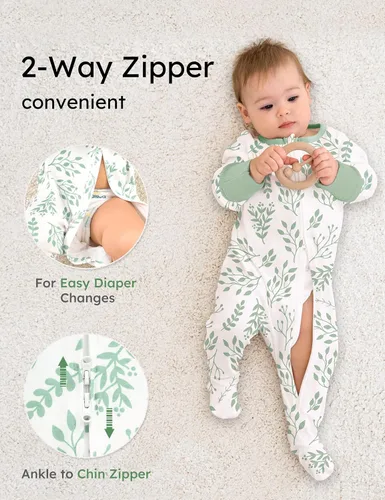 Vista 3 de Yoofoss Pijama para bebé 100% algodón orgánico para recién nacido, 0-3, 3-6, 6-9 meses, ropa de 3 piezas con pies